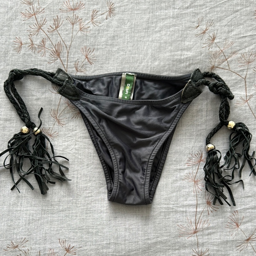 Despi Medium Black Bikini with Suede Fringe Details